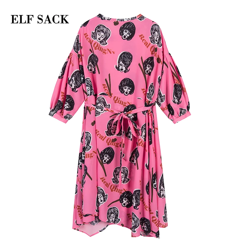 Женское асимметричное платье ELFSACK белое цельнокроеное с рукавами фонариками и