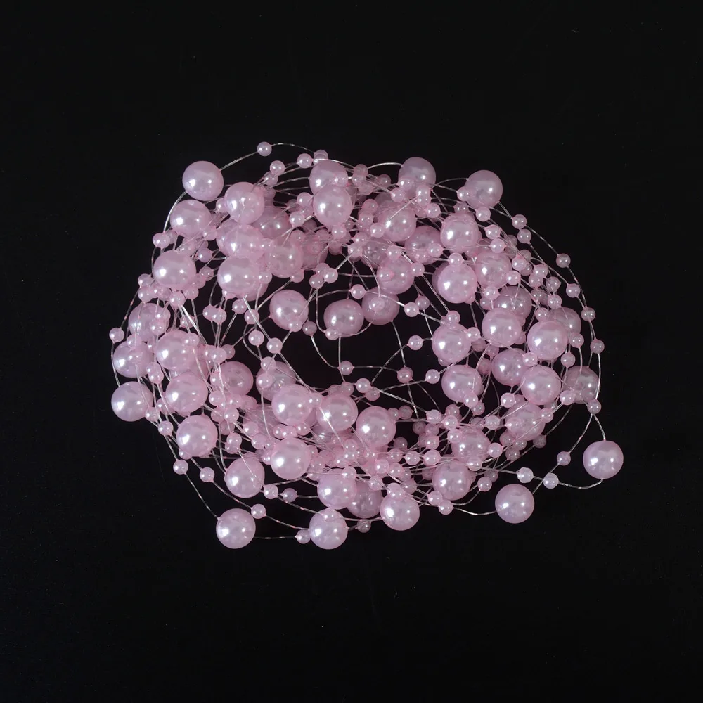 light pink 5 м бежевая/белая леска, искусственная цепочка с жемчужными бусинами, гирлянда, цветы, сделай сам, Свадебный декор, Свадебный букет цветов - Цвет: light pink