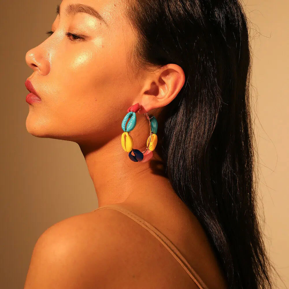 CiNily Vintage Multicolor Shell Gold Women Jewelry Hoop Summer Earrings Gift FH8920-21 | Украшения и аксессуары