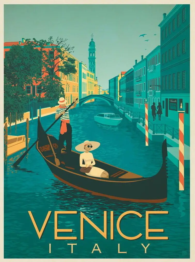 

Ретро Венеция Италия путешествие фото шелк фотообои картина 24x36 дюймов