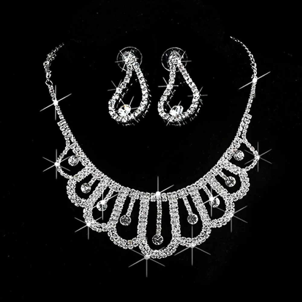 

New Fashion Crystal Jewelry Sets Wedding Bridal Prom Rhinestone Necklace Earrings Jewelry #Y51#