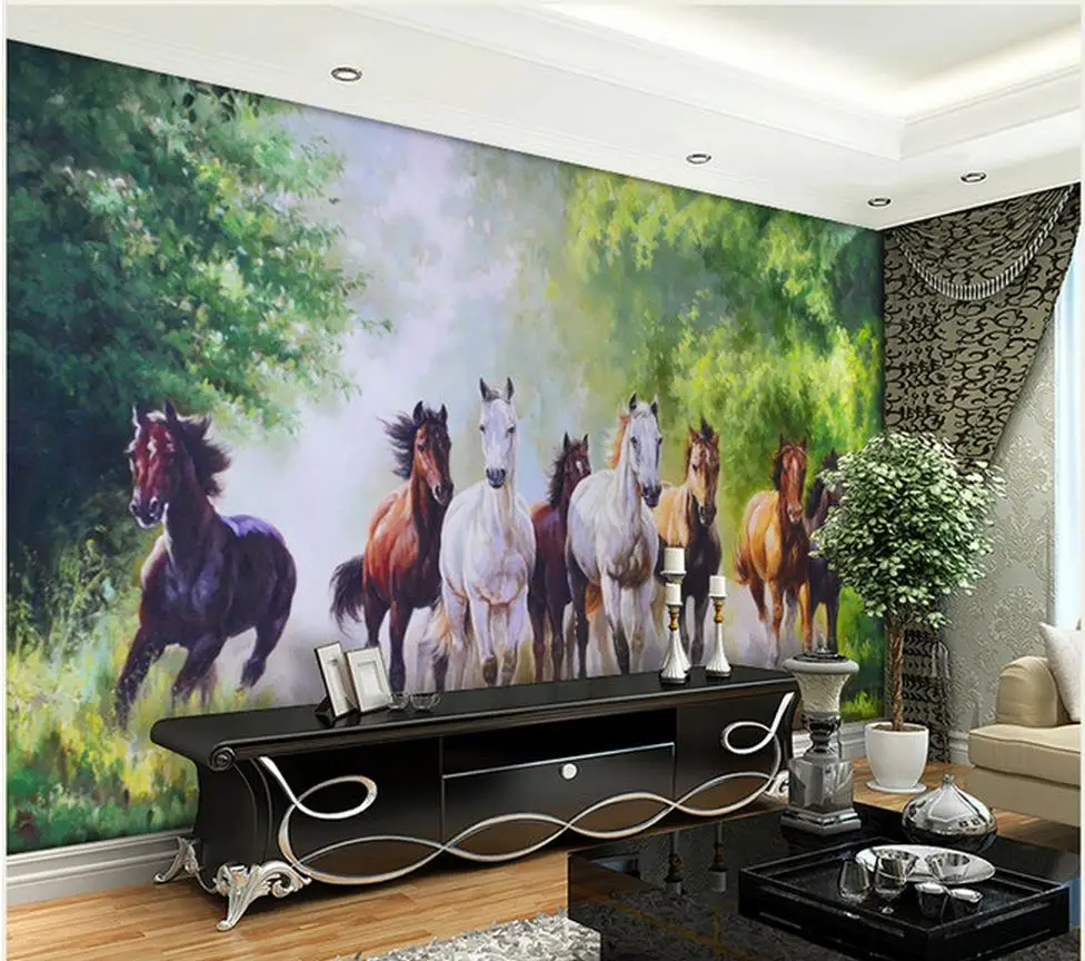 3d обои Лесной фон роспись восемь лошадей живые украшение для дома|wallpaper home decor|living