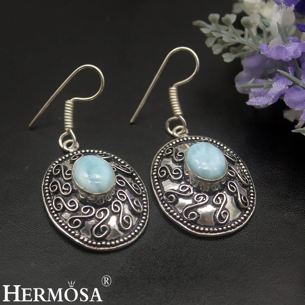 Женские винтажные серьги Hermosa NY701 уникальные с натуральным синим лиримаром