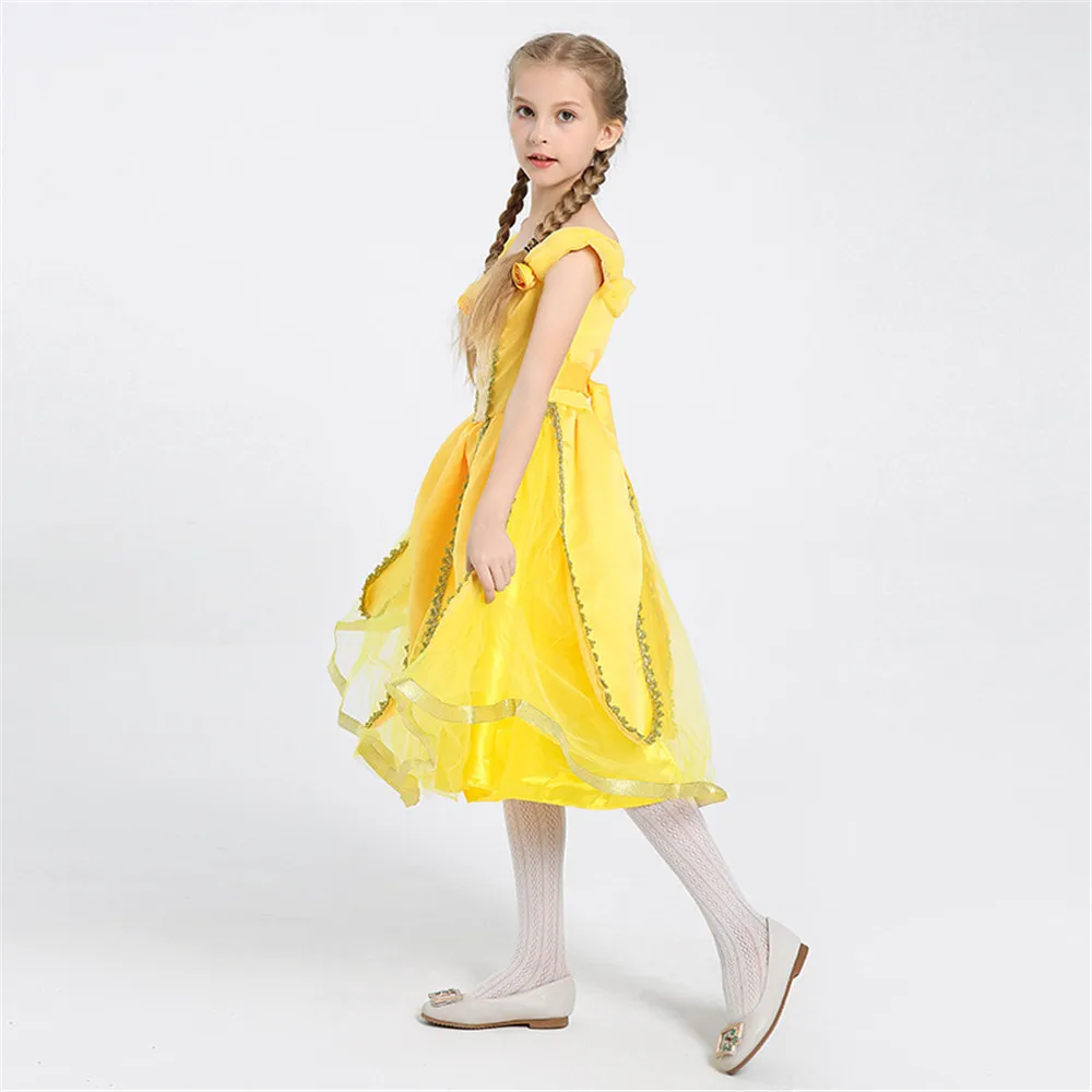 Платье с героями мультфильмов для девочек детское желтое нарядное платье
