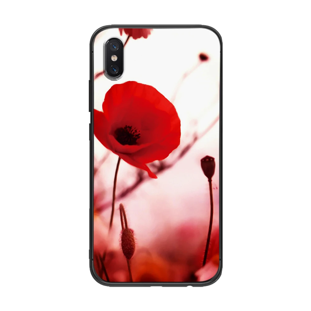 Красный Маки на черном стиле мягкий TPU для Xiaomi Redmi Mi6 8 9 A1 A2 F1 Plus чехол 5/5 M8 Lite