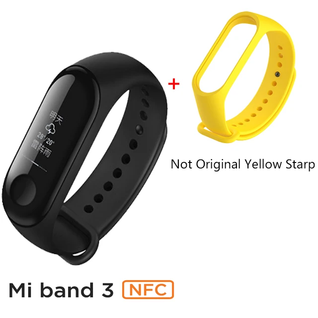 yellow Xiaomi Mi band 3 NFC версия 0,7" OLED большой сенсорный экран новые умные браслеты браслет - Цвет: yellow