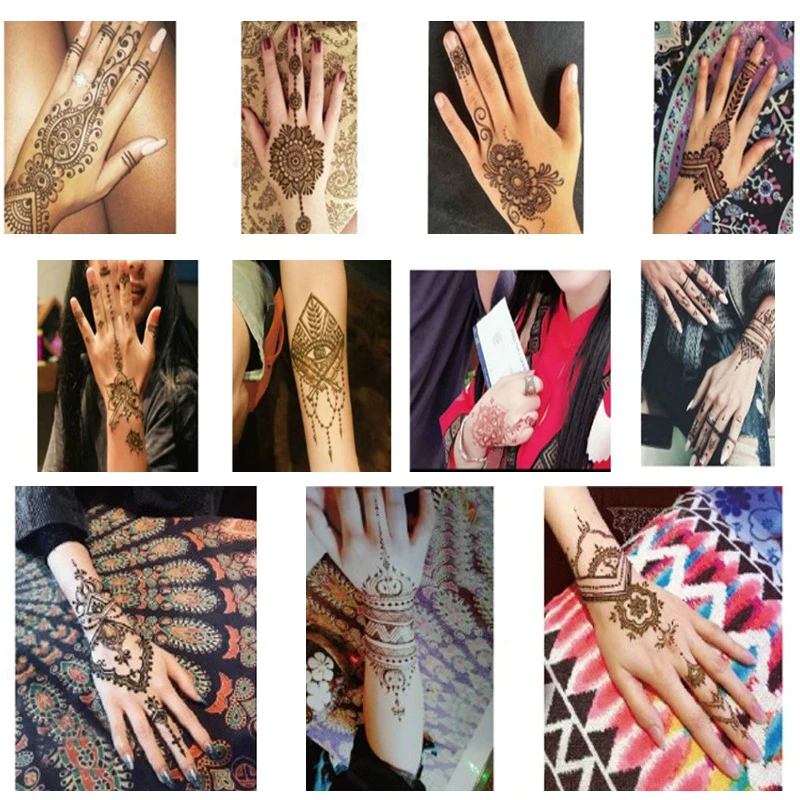 

6pcs/Set Mehndi Black Henna Tattoo Temporary Templates Glitter Airbrush Tattoo Stencil for Hand Finger Body Painting