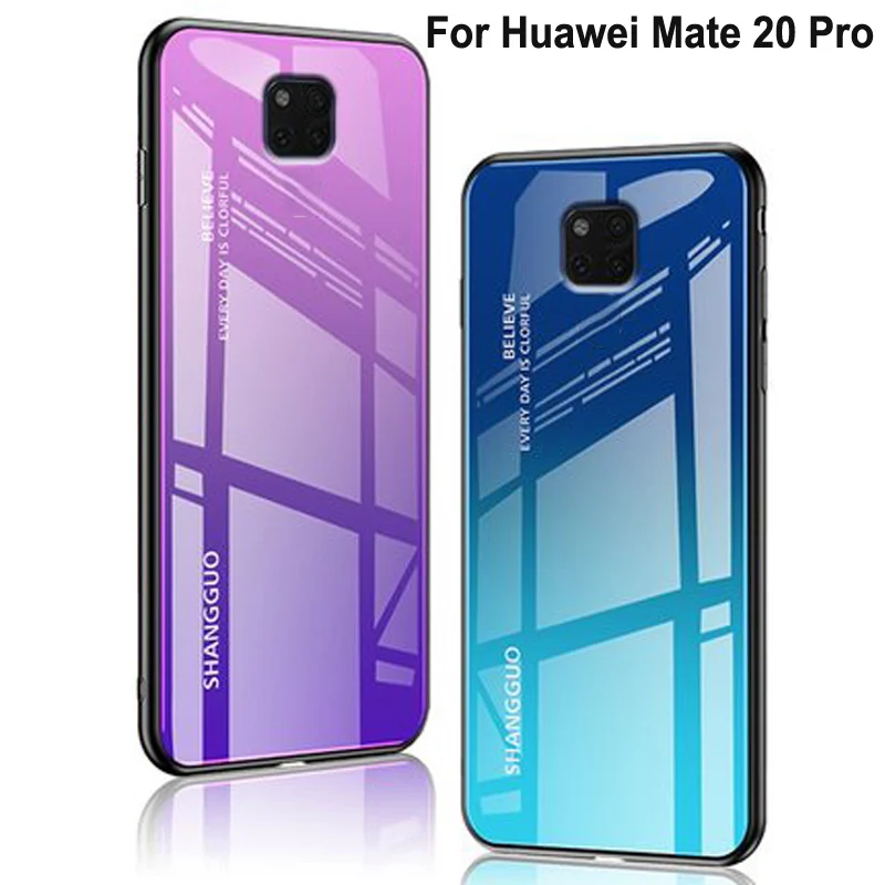 

Translucent Gradient Tempered Glass Case For Huawei Mate 20 Pro TPU Soft Edge Full Cover For Huawei Mate 20Pro LYA-AL00 coque