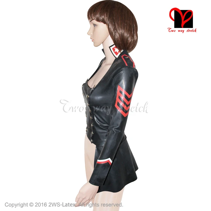 Пикантный латексный халат в стиле милитари куртка резиновое пальто форма Gummi