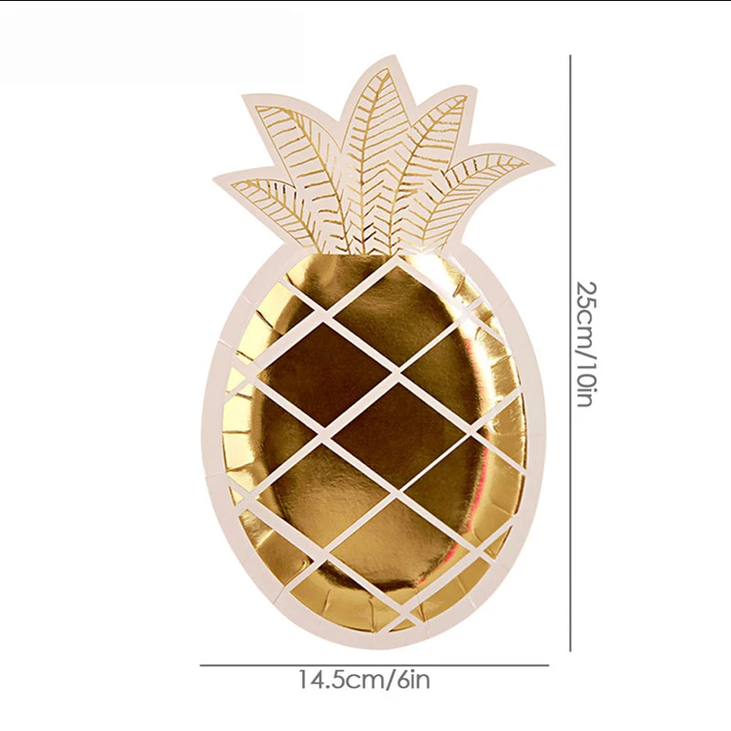 8 шт. розовое золото одноразовые бумажные тарелки с ананасом блестящая золотая
