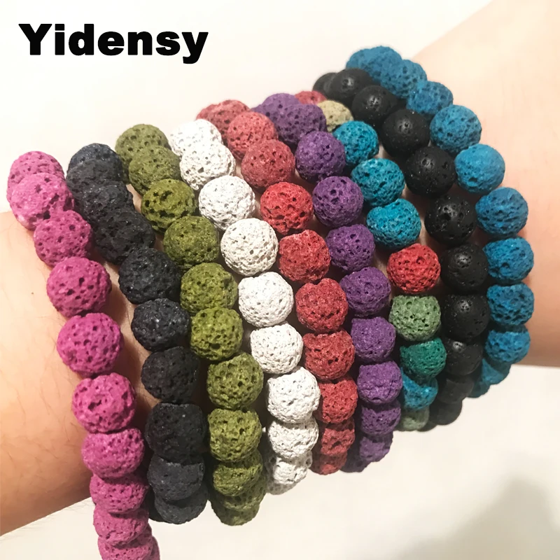 Yidensy натуральный камень бусины браслет энергии красочные Lava бисерные браслеты для женщин мужчин Дружба Ювелирные изделия рождественские подарки