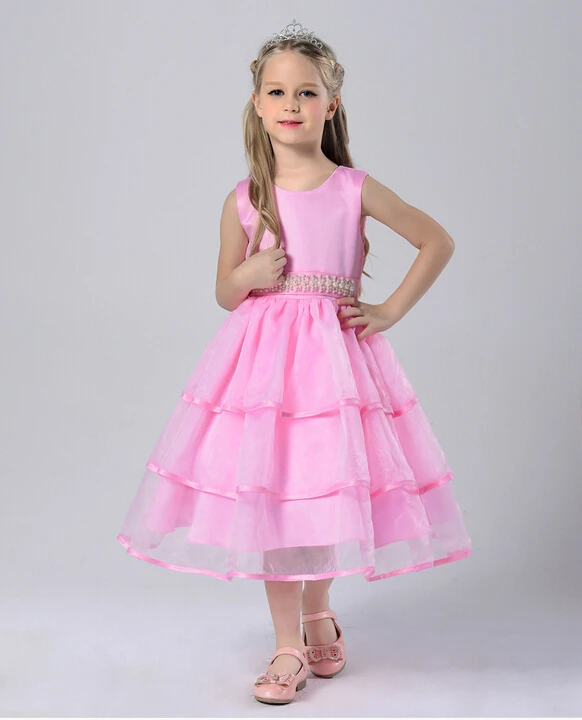 2016 новых девушек платье принцессы Дети рука прошитой-шили бусины пояс