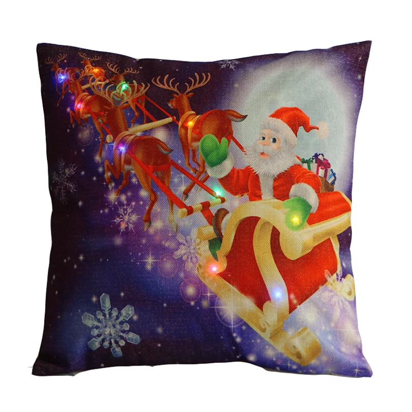 Рождество простой LED льняная печать Счастливого Рождества Наволочка Чехол