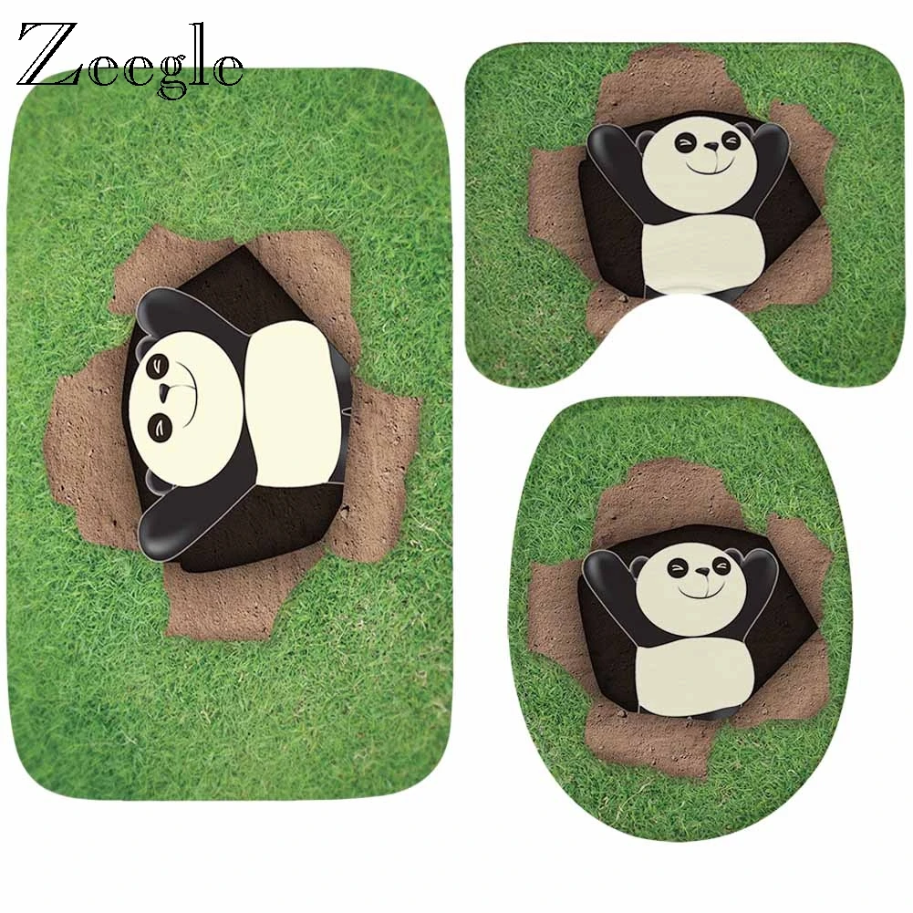 

Zeegle 3Pcs Microfiber Bath Mats Set Cartoon Animal Rug Toilet Mat Lid Cover Anti-slip Absorbent Bathroom Rugs and Carpets