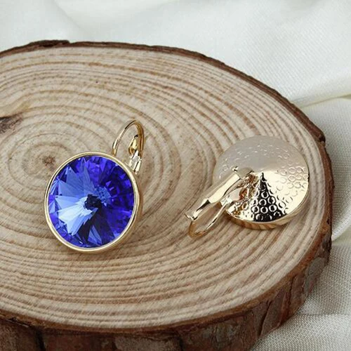 18K gold plated Серьги-капли, простой дизайн,, 14 мм, круглые серьги с французским крючком, сделаны с австрийскими кристаллами, E0098-2 для ушей - Окраска металла: 18K gold plated