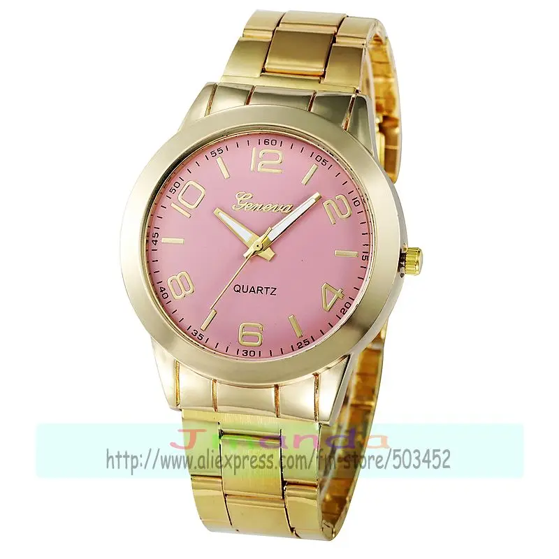 100 шт./лот стильные часы с цветным циферблатом золотого цвета geneva кварцевые