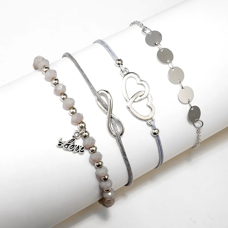 4 шт./компл. богемное сердце буквы любовь Кристалл бусины Веревка цепочка