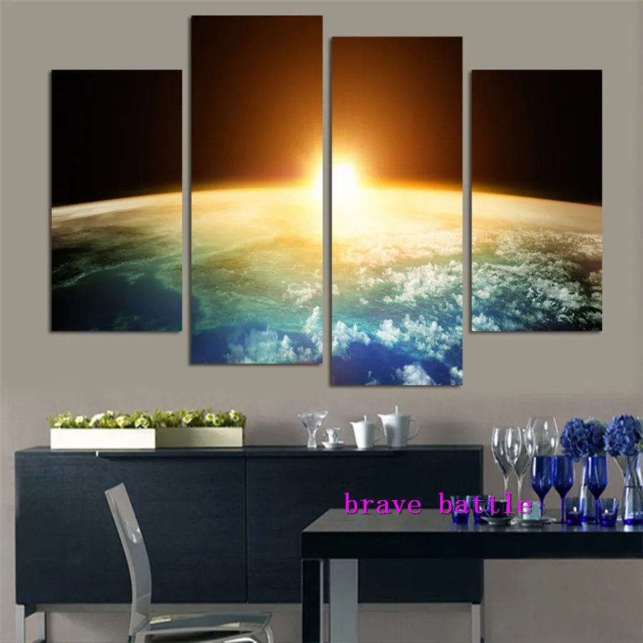 Earth The Sun Starry Sky Canvas Painting Living Room Home Decor Modern Mural Art Oil | Дом и сад