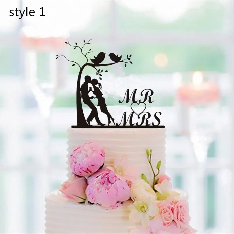 Смешанный стиль смешные невесты и жениха силуэт свадебный торт Топпер акриловые