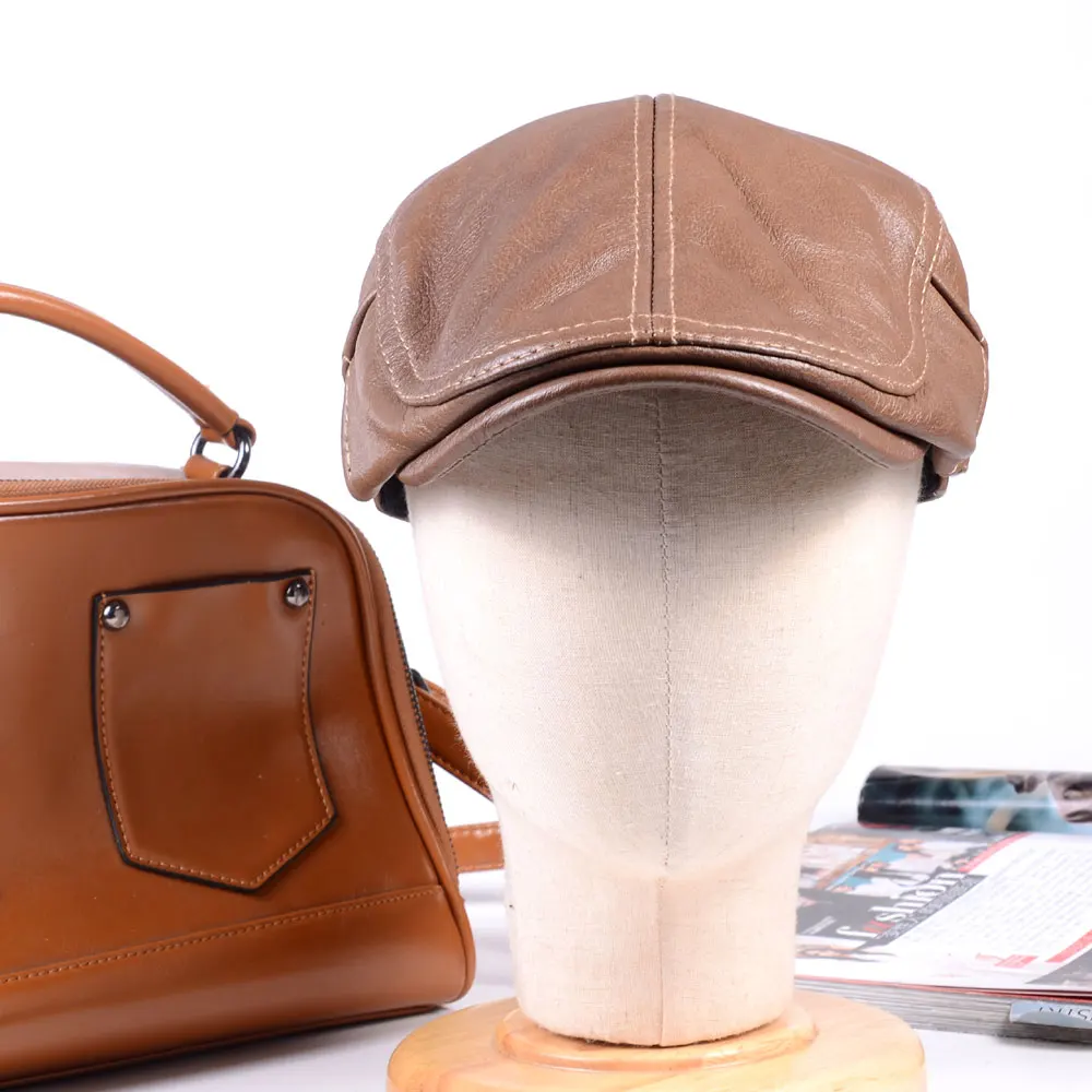 Женская Мужская натуральная кожа Регулируемая воловья Casquette Amy берет с пуговицей Кепка плоская кепка шапки/кепки s