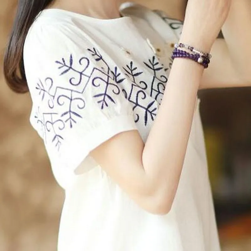 Работа dress женщины летние платья 2017 старинные коротким рукавом вышитые цветы