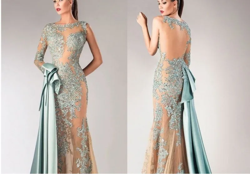 

2016 New Design ZAHY Evening Dress Charming Floor-Length Sheer Back Wine Party Dress Long Sleeves Adults Mermaid Tulle Vestidos