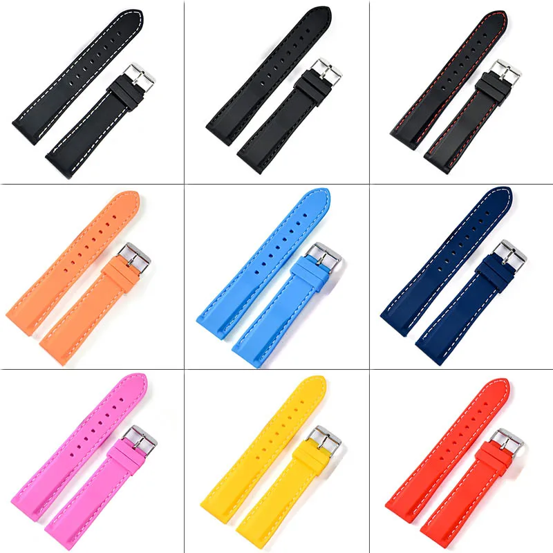 Ремешок силиконовый для часов резиновый водонепроницаемый черный браслет с