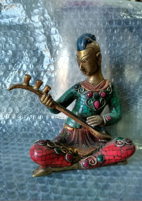 

17 cm *high Tibetan Buddhism copper inlaid turquoise singing in China