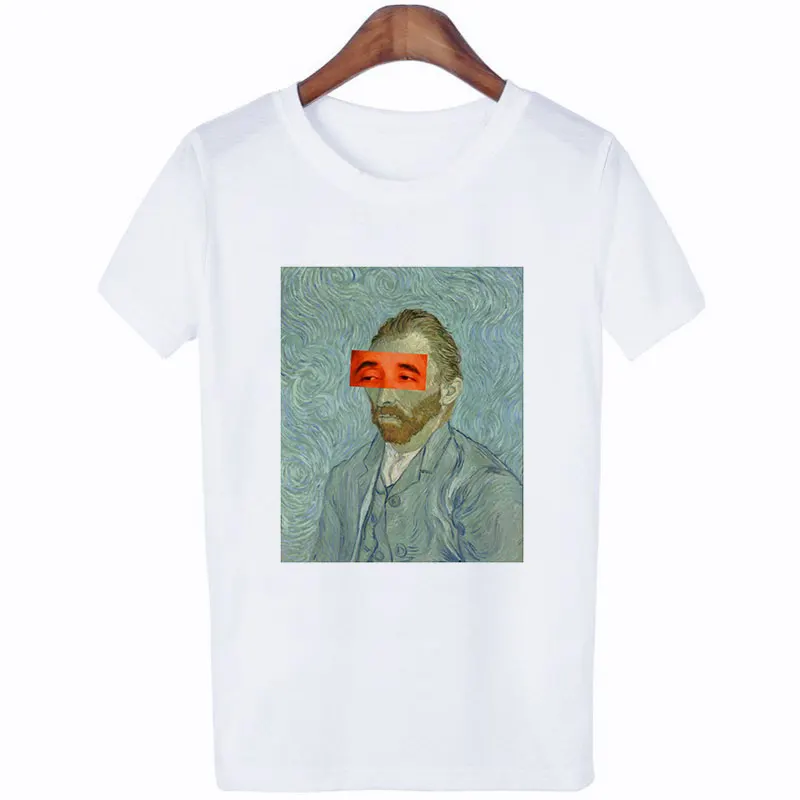Женские летние футболки 2019 Модная белая футболка Harajuku Van Gogh забавная женская в