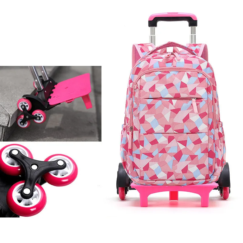 pink six wheels Горячая Распродажа, съемные детские школьные сумки с 2/6 колесами для девочек, рюкзак на колесиках, Детская сумка на колесиках, рюкзак для путешествий - Цвет: pink six wheels