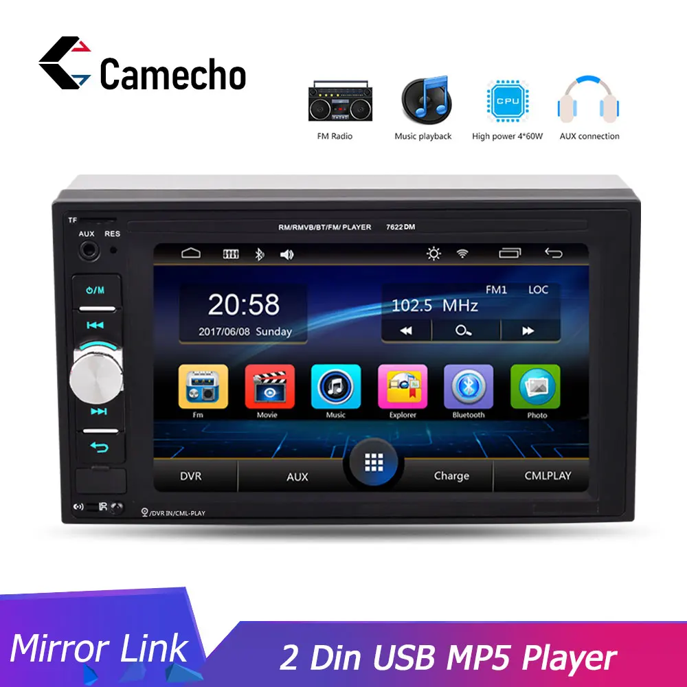 Автомагнитола Camecho 2Din стерео радио 6 2 &quotBluetooth Сенсорный экран с USB MP5 Android телефон