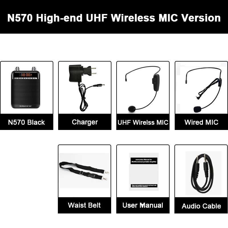 N570 UHF WirelessMIC Портативный мини-динамик UHF беспроводной микрофон голосовой усилитель громкий динамик fm-радио с микрофоном для учителя гид - Цвет: N570 UHF WirelessMIC