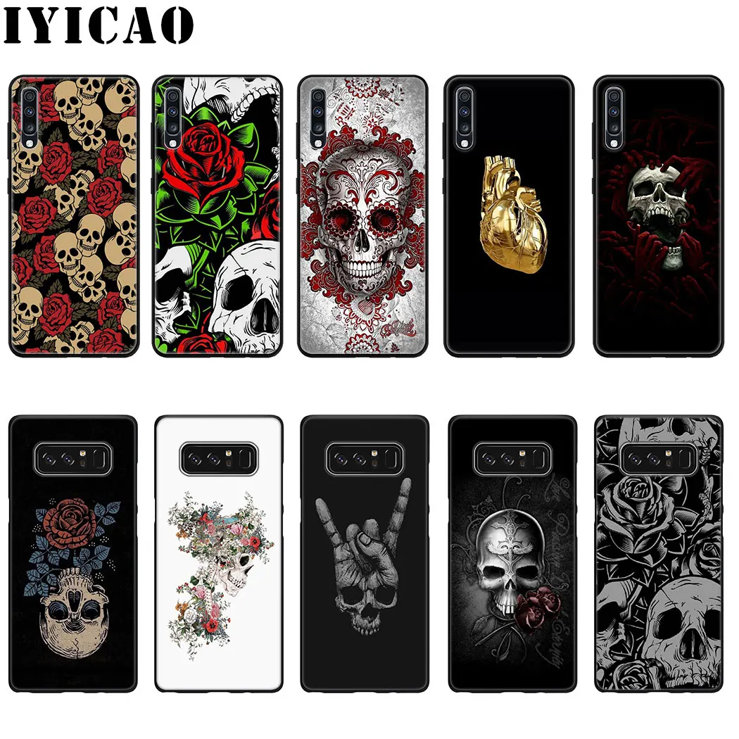 IYICAO розовых роз черепа из мягкого силикона с узором чехол для samsung Galaxy A70 A50 A40 A30 A10