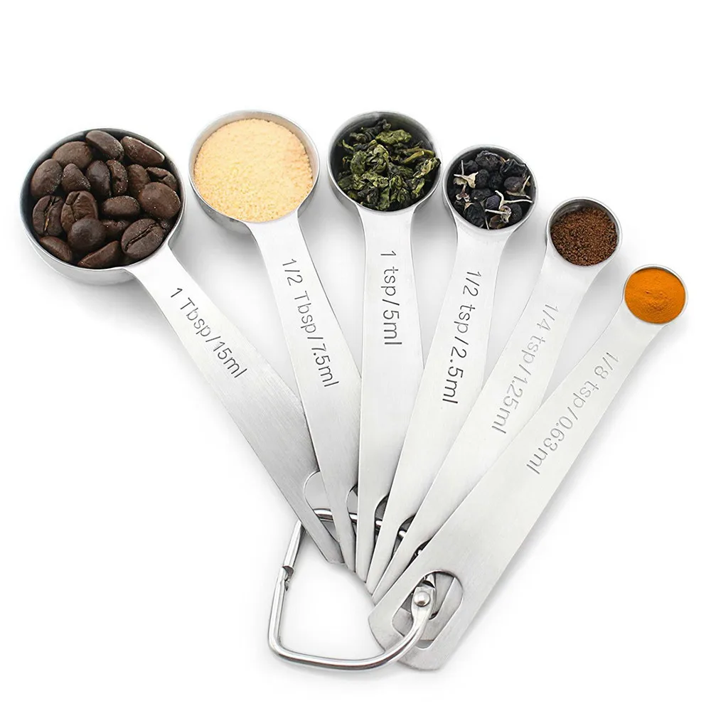 6 pcs/set Measuring Spoon Cup Metal Stainless Steel Professional Spoons Set With Scale Kitchen Tools | Дом и сад