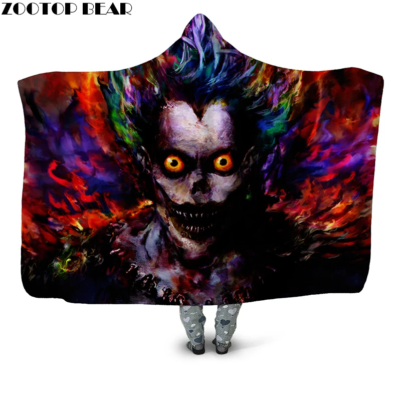 Death Note Ryuk 3D печатных плюша на меху с капюшоном и застежкой-одеяло способный