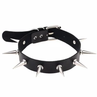 emo spike choker punk collar female women men black leather studded rivets chocker necklace goth jewelry gothic accessories