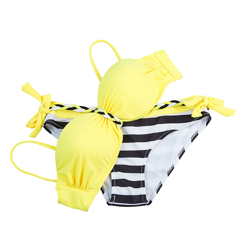 Новинка бразильский сексуальный Одноцветный полосатый бикини Набор размера плюс купальный костюм с пуш-ап бикини купальник пляжная одежда женский купальный костюм XXXL