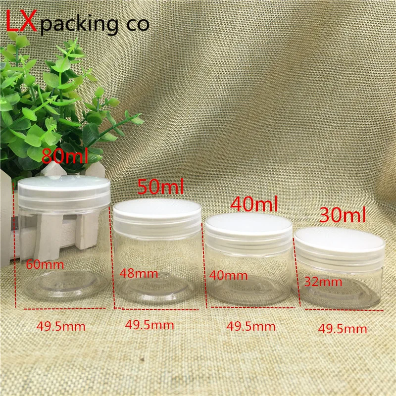 

30Pcs 40ml 50ml 80Ml Transparent Empty Bottle Plastic Jar For Cosmetics Spices Storage Cream Sample Pack Containers Canister