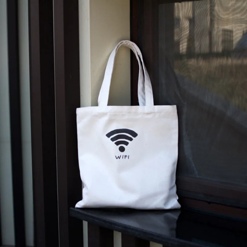Женские сумки Холщовая Сумка-тоут с Wifi узором белые для путешествий женские
