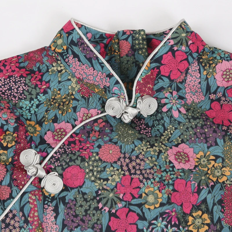 Chouchouchic Summer Children Clothing Girls Dress Party wear Cotton short sleeve Chinese style Qipao Red blue flowers | Детская одежда