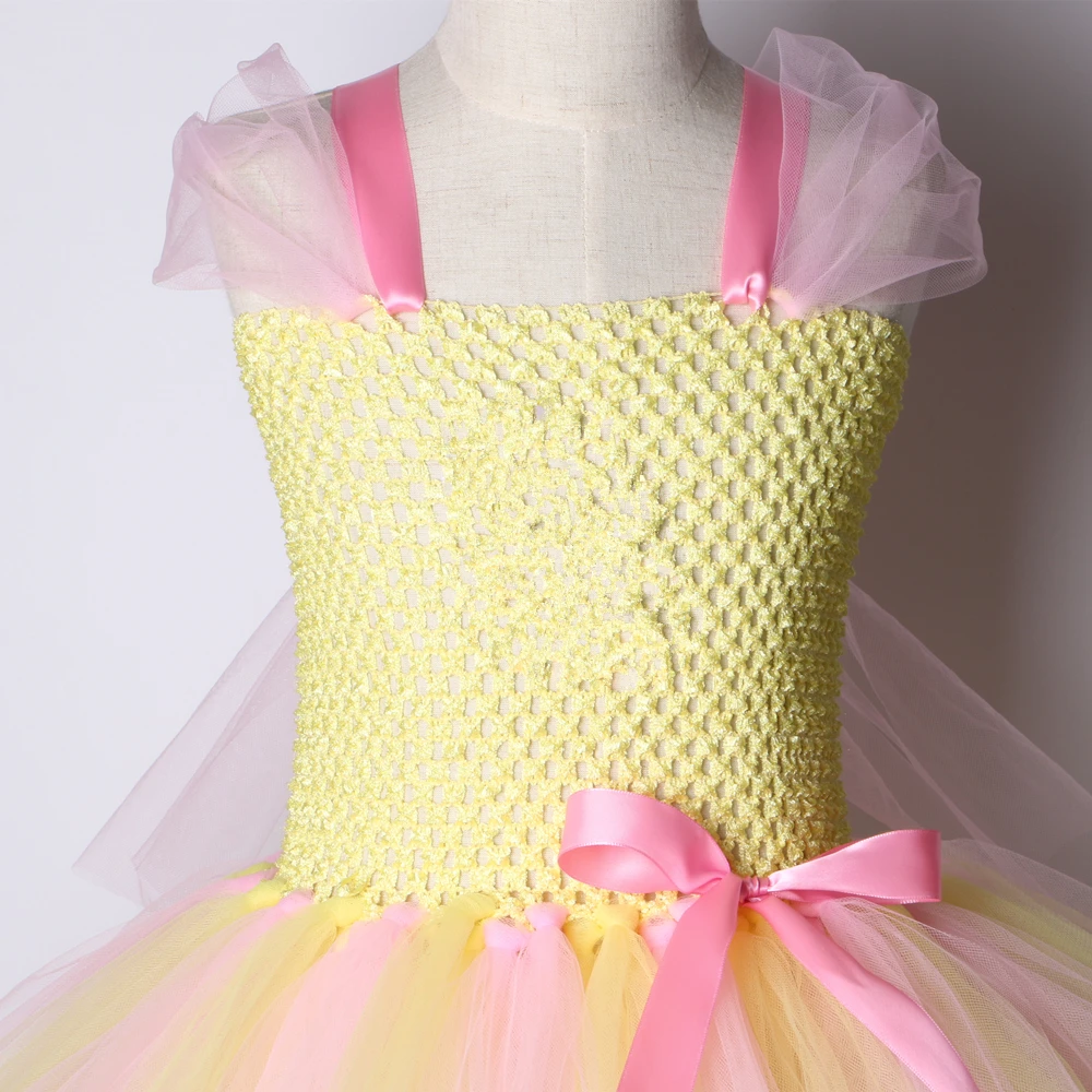 Pony Fluttershy Tutu Dress Yellow Pink Cartoon Girl Birthday Party Fancy Children Kids Halloween Costumes For Girls 2-12Y | Детская