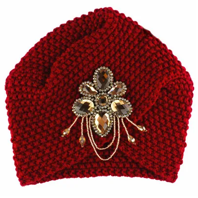 M064 Red Модные женские зимние теплые шапки с металлическими украшениями, индийские Мягкие Шапки-тюрбан, женские кашемировые шапки бини M064 - Цвет: M064 Red