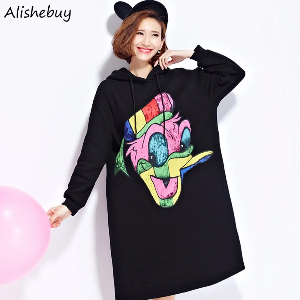 Женские повседневные толстовки с капюшоном длинный рукав мультфильм утка