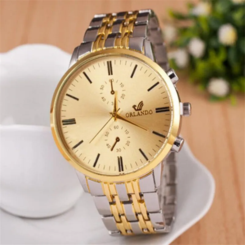 Мужские наручные часы Montre Homme модные золотые Orlando из нержавеющей стали деловые