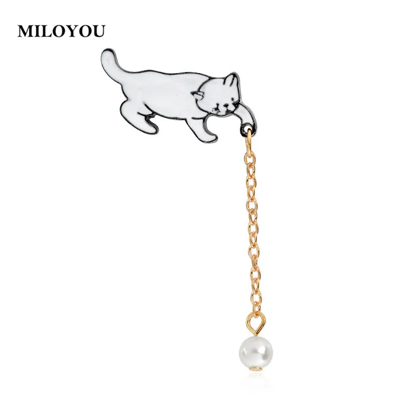 MILOYOU Милые Броши с искусственным жемчугом и котом модные эмалированные заколки