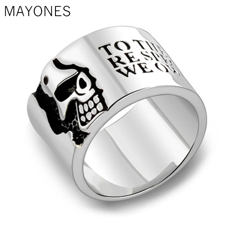 Мужское кольцо MAYONES из настоящего серебра 925 пробы с широким черепом со словами