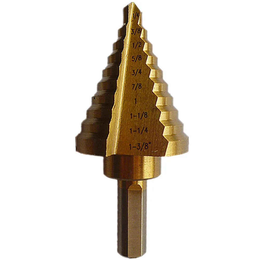 10 Steps Straight Grooved Step Drill Bit 1/4&quot To 1 3/8&quot Hss Titanium Coated 1/2&quot Shank Metals Steel Plastic Wood Hole Cut Bits |
