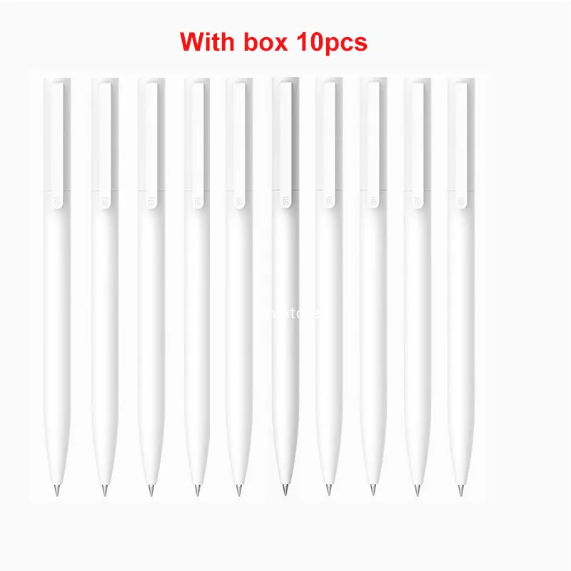 With box 10pcs Оригинальные гелевые ручки Xiaomi, 10 шт., без колпачка, 0,5 мм, цилиндрическая ручка, черная ручка, белая, гладкая, швейцарская, заправка MiKuni, японские чернила, черные - Цвет: With box 10pcs