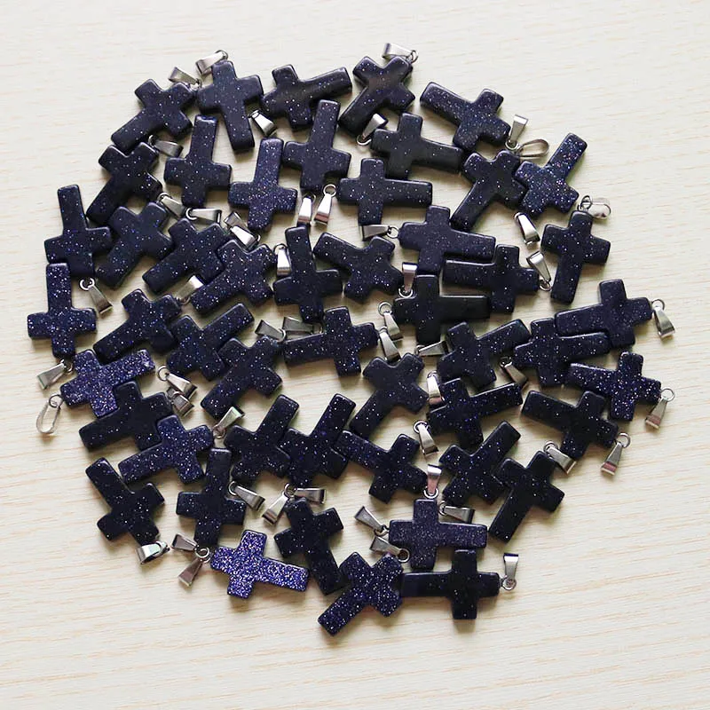 Blue sand stone Натуральная Подвеска Крест, каменная многоцветная кристальная подвеска, Ювелирная подвеска для женщин 18*25 мм,, 50 шт./лот, высокое качество - Окраска металла: Blue sand stone