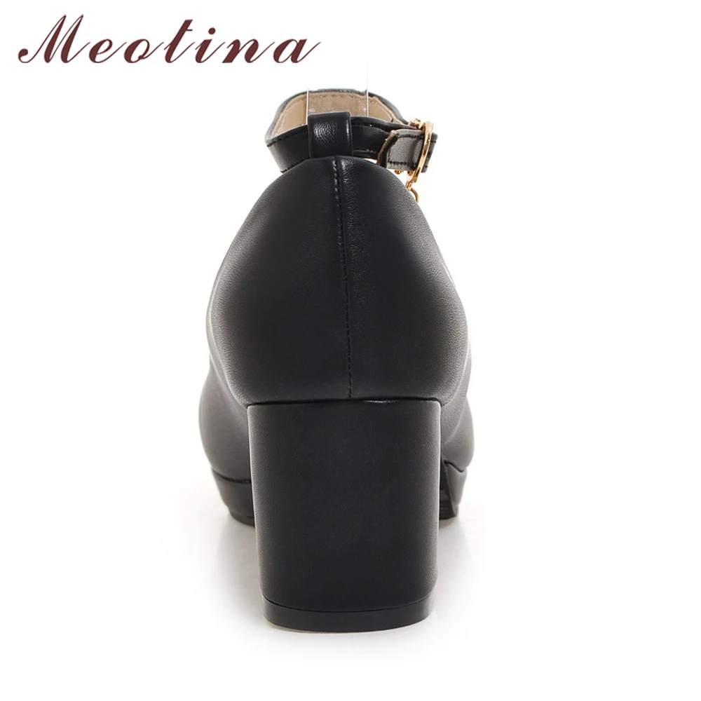 Meotina/Женская обувь на каблуке платформе женская черная с пряжкой Осенние